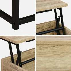 Mesa de centro industrial efecto madera, elevable