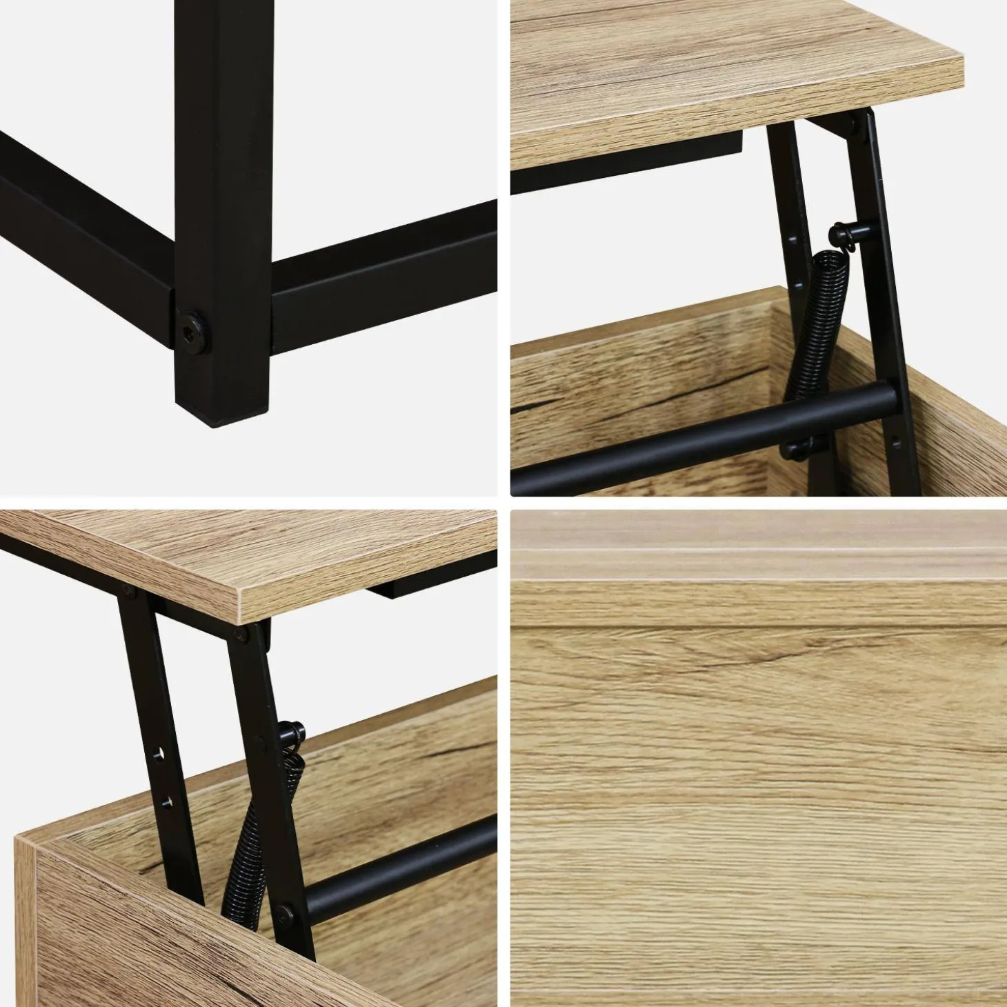 Mesa de centro industrial efecto madera, elevable