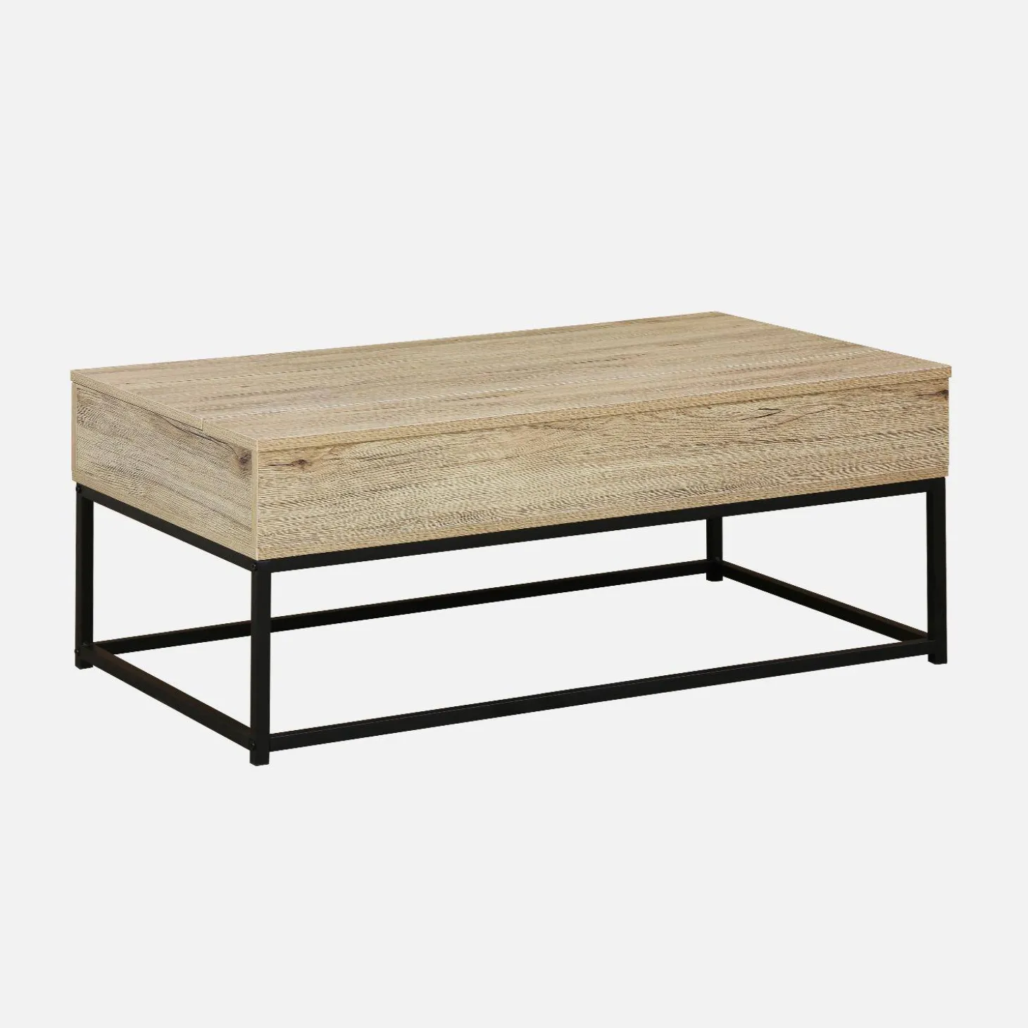 Mesa de centro industrial efecto madera, elevable
