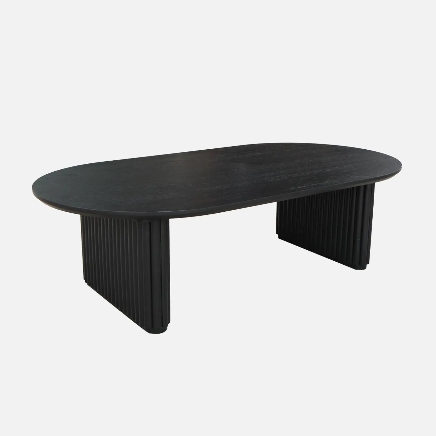 Mesa de centro ovalada de madera de hevea con chapa de roble