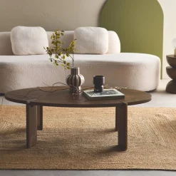 Mesa de centro ovalada de madera maciza de mango