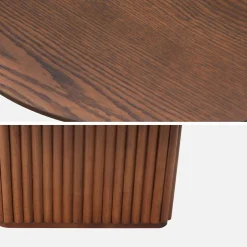 Mesa de centro ovalada de madera de hevea con chapa de roble