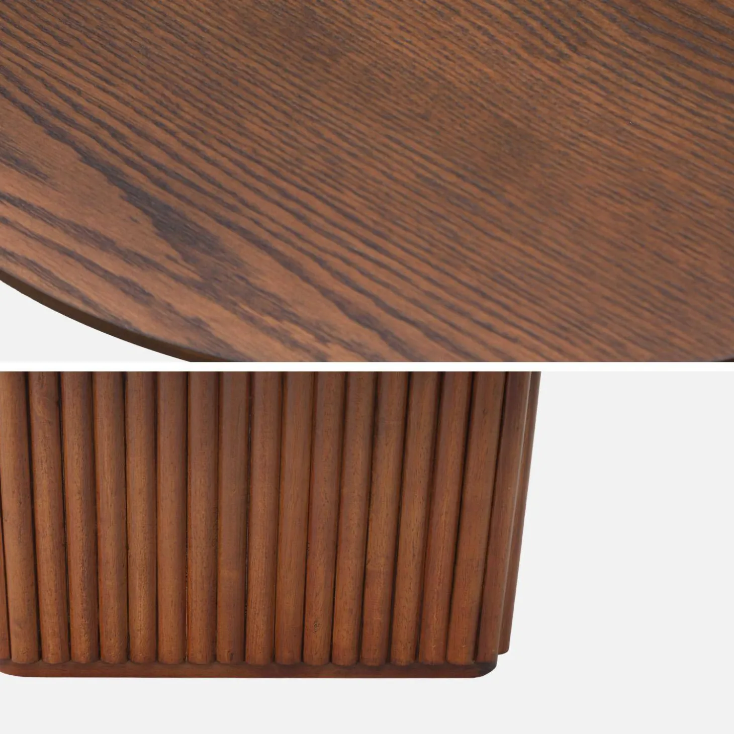Mesa de centro ovalada de madera de hevea con chapa de roble