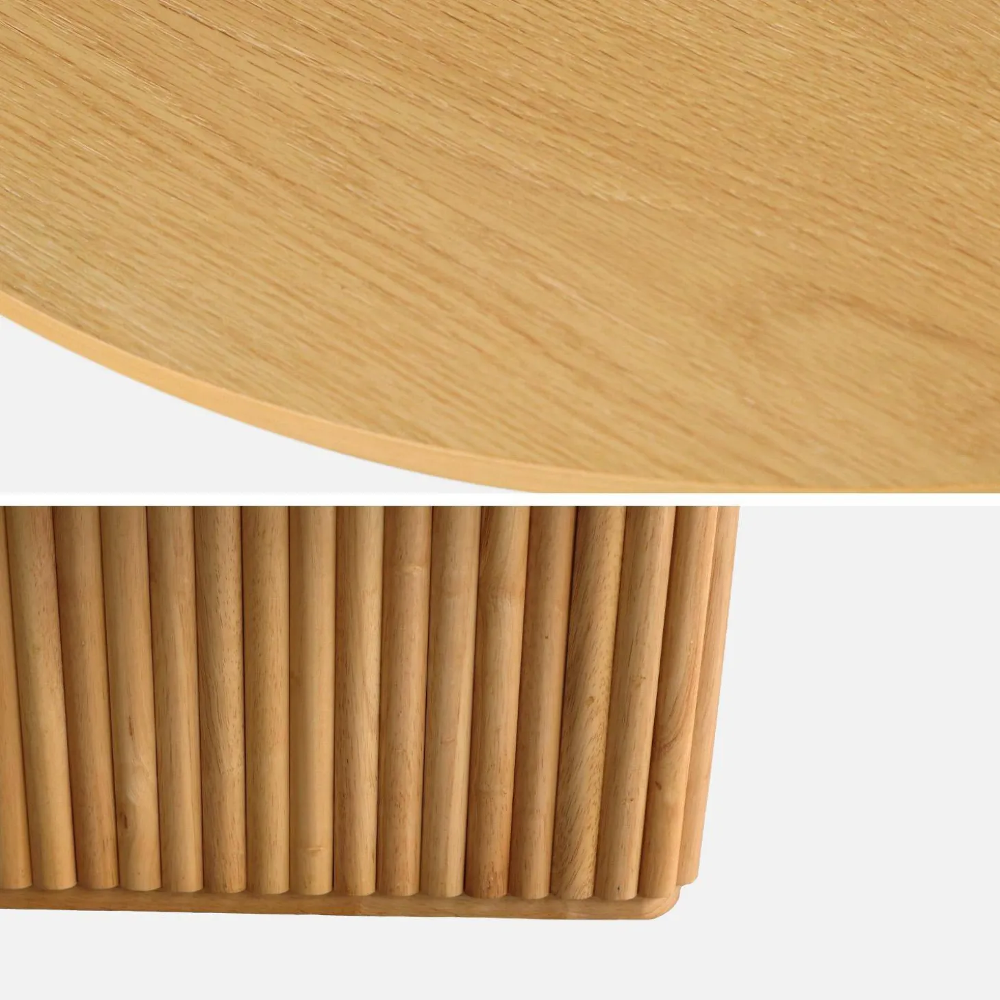 Mesa de centro ovalada de madera de hevea con chapa de roble