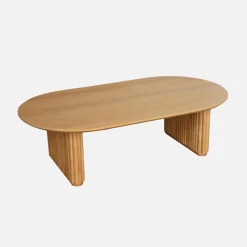 Mesa de centro ovalada de madera de hevea con chapa de roble