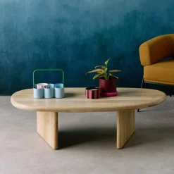 Mesa de centro ovalada de madera de mango maciza