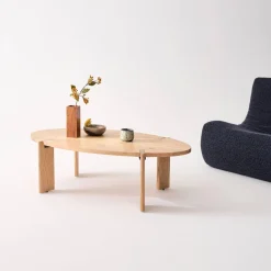 Mesa de centro ovalada de madera maciza de mango