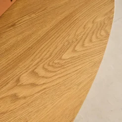 Mesa de centro ovalada patas cromadas y efecto madera