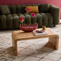 Mesa de centro rectangular de madera maciza de acacia