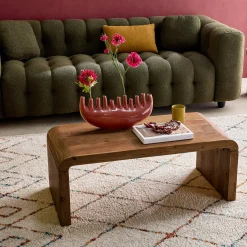 Mesa de centro rectangular de madera maciza de acacia