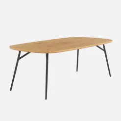 Mesa de centro rectangular con patas de metal negro y efecto roble