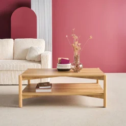 Mesa de centro rectangular con doble estante, 110cm