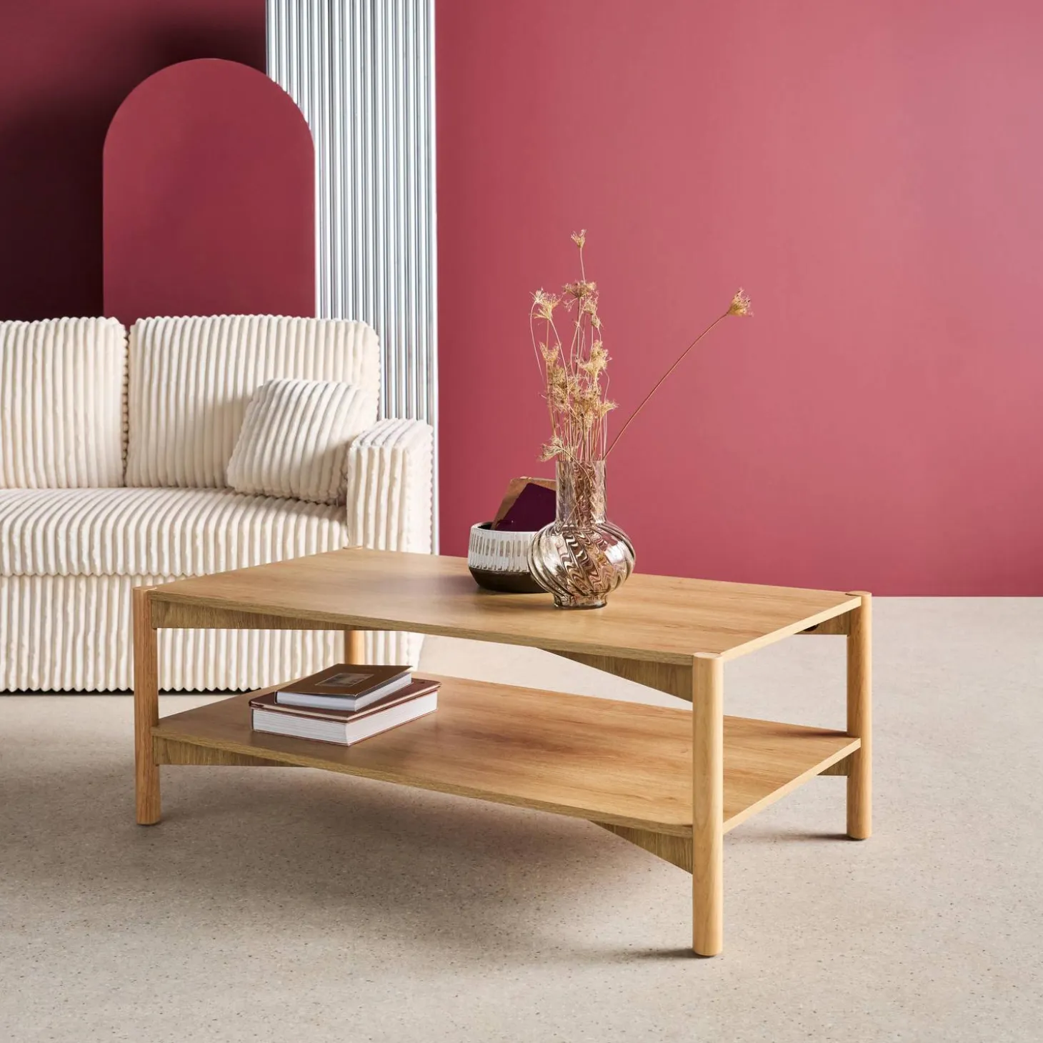 Mesa de centro rectangular con doble estante, 110cm