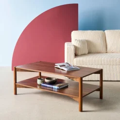Mesa de centro rectangular con doble estante, 110cm