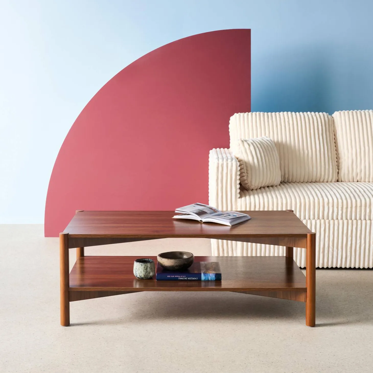 Mesa de centro rectangular con doble estante, 110cm