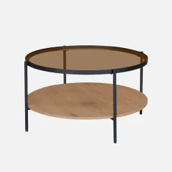 Mesa de centro redonda con doble tablero de vidrio