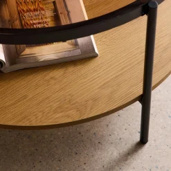 Mesa de centro redonda con doble tablero de vidrio