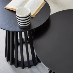 Mesa de centro redondas de efecto madera y abeto, set de 2