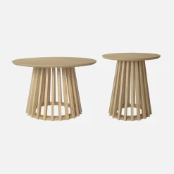 Mesa de centro redondas de efecto madera y abeto, set de 2