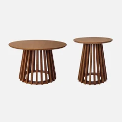 Mesa de centro redondas de efecto madera y abeto, set de 2