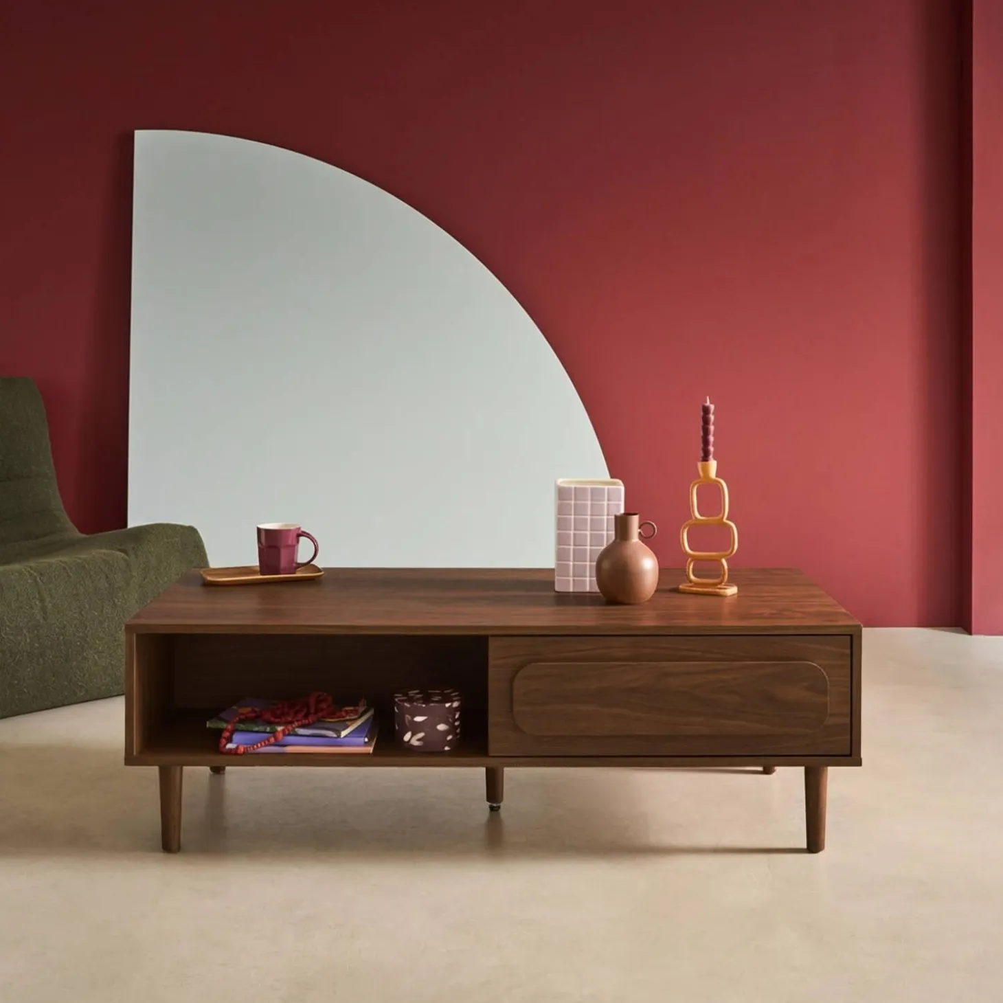 Mesa de centro vintage con efecto madera y 1 cajón