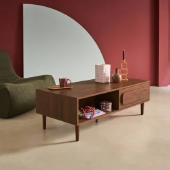 Mesa de centro vintage con efecto madera y 1 cajón