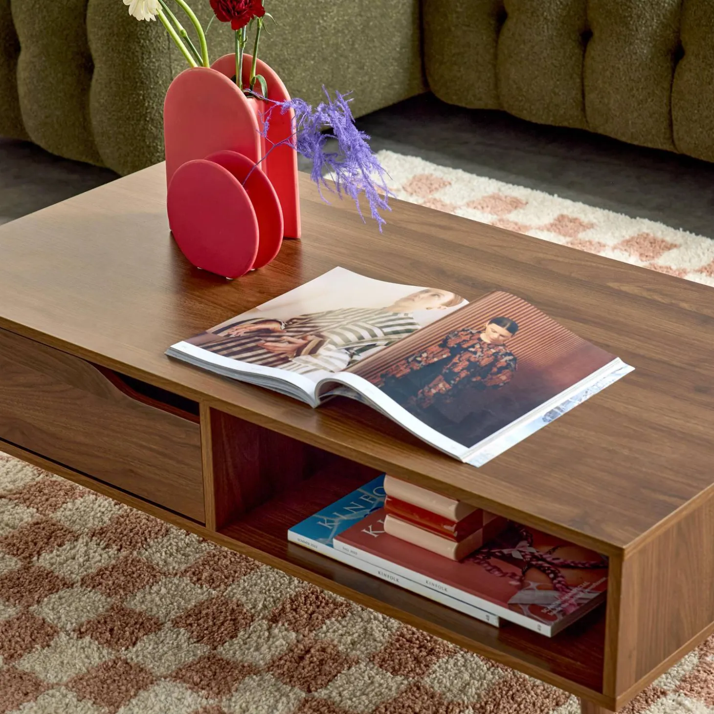 Mesa de centro vintage de madera de nogal