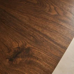 Mesa de comedor cuadrada efecto madera patas de metal negro, 4 plazas