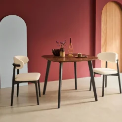 Mesa de comedor cuadrada efecto madera patas de metal negro, 4 plazas