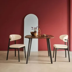 Mesa de comedor cuadrada efecto madera patas de metal negro, 4 plazas