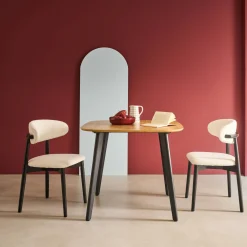 Mesa de comedor cuadrada efecto madera patas de metal negro, 4 plazas