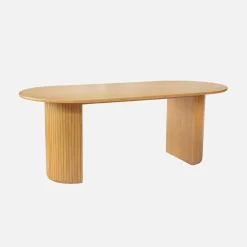 Mesa de comedor oblonga de madera de hevea y chapa de roble de 6 a 8 plazas