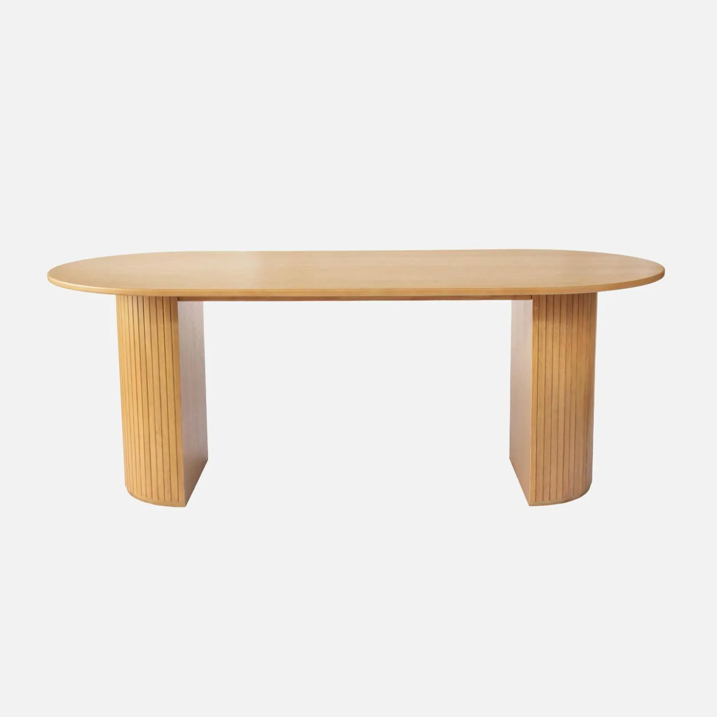 Mesa de comedor oblonga de madera de hevea y chapa de roble de 6 a 8 plazas