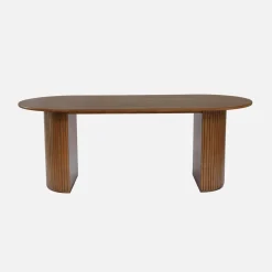 Mesa de comedor oblonga de madera de hevea y chapa de roble de 6 a 8 plazas
