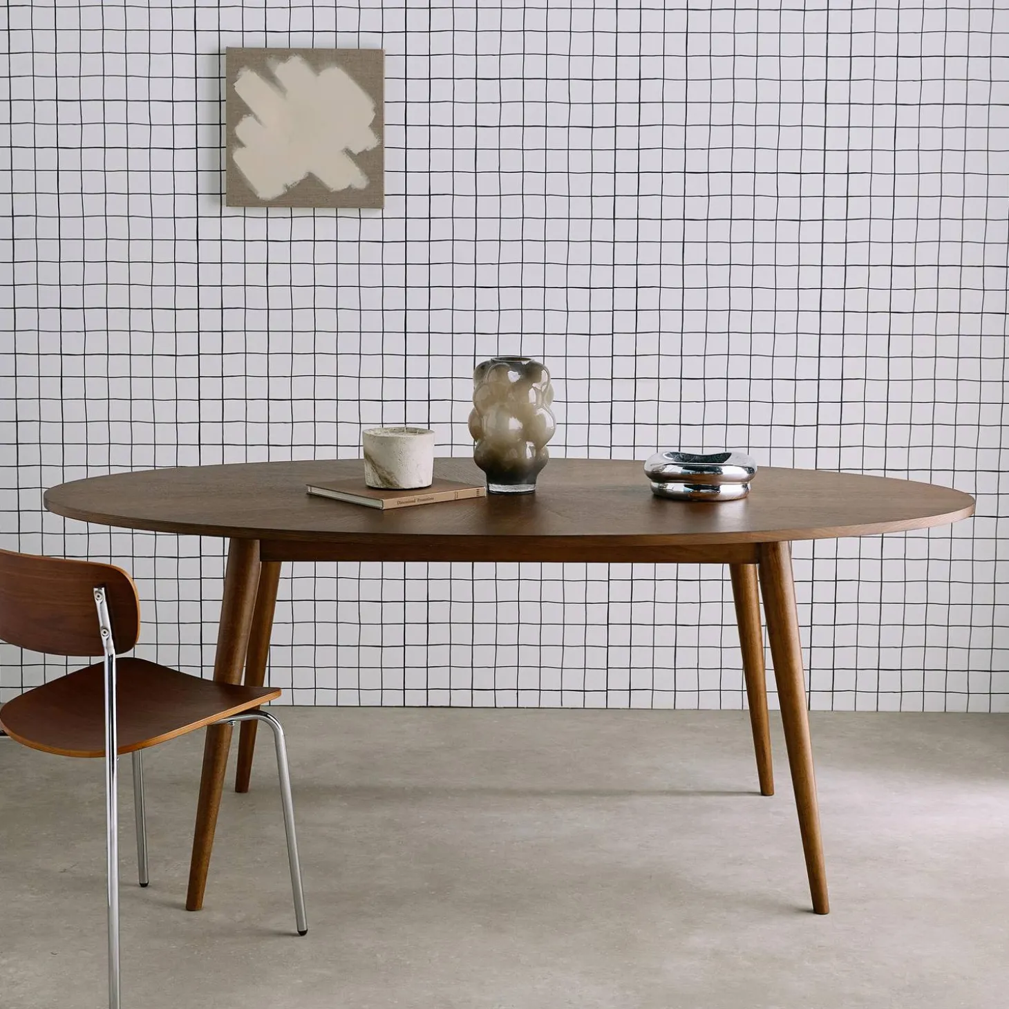 Mesa de comedor ovalada de madera de hevea y chapa de roble para 6 personas