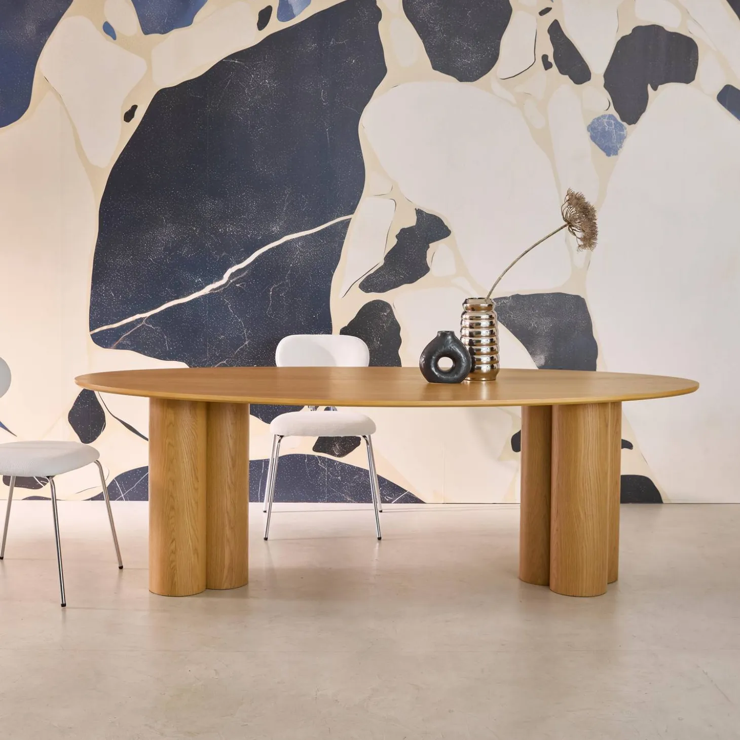 Mesa de comedor ovalada de madera de hevea para 8 personas, 220cm