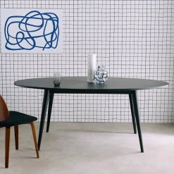 Mesa de comedor ovalada de madera de hevea y chapa de roble para 6 personas