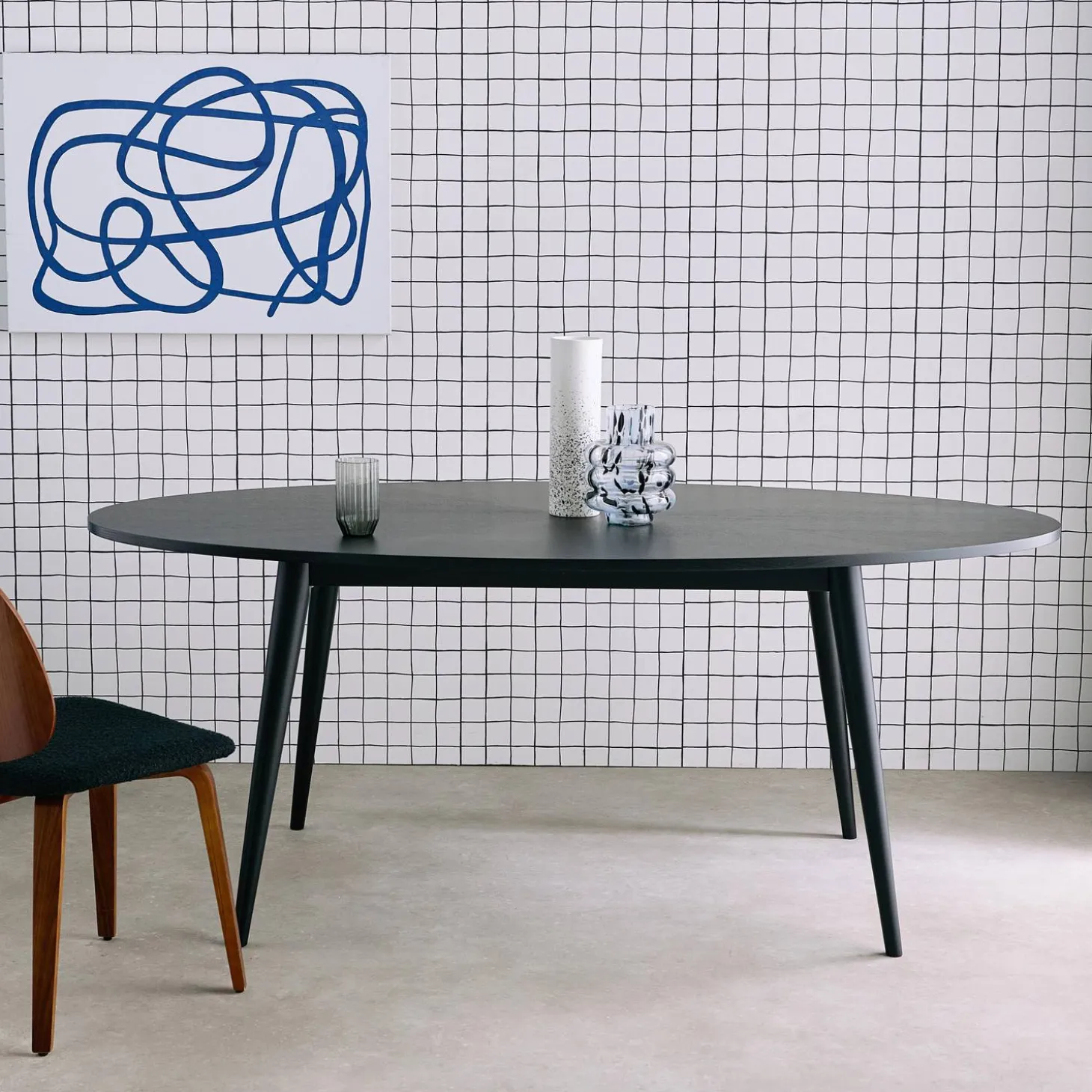 Mesa de comedor ovalada de madera de hevea y chapa de roble para 6 personas