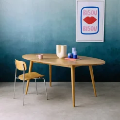 Mesa de comedor ovalada de madera de hevea y chapa de roble para 6 personas