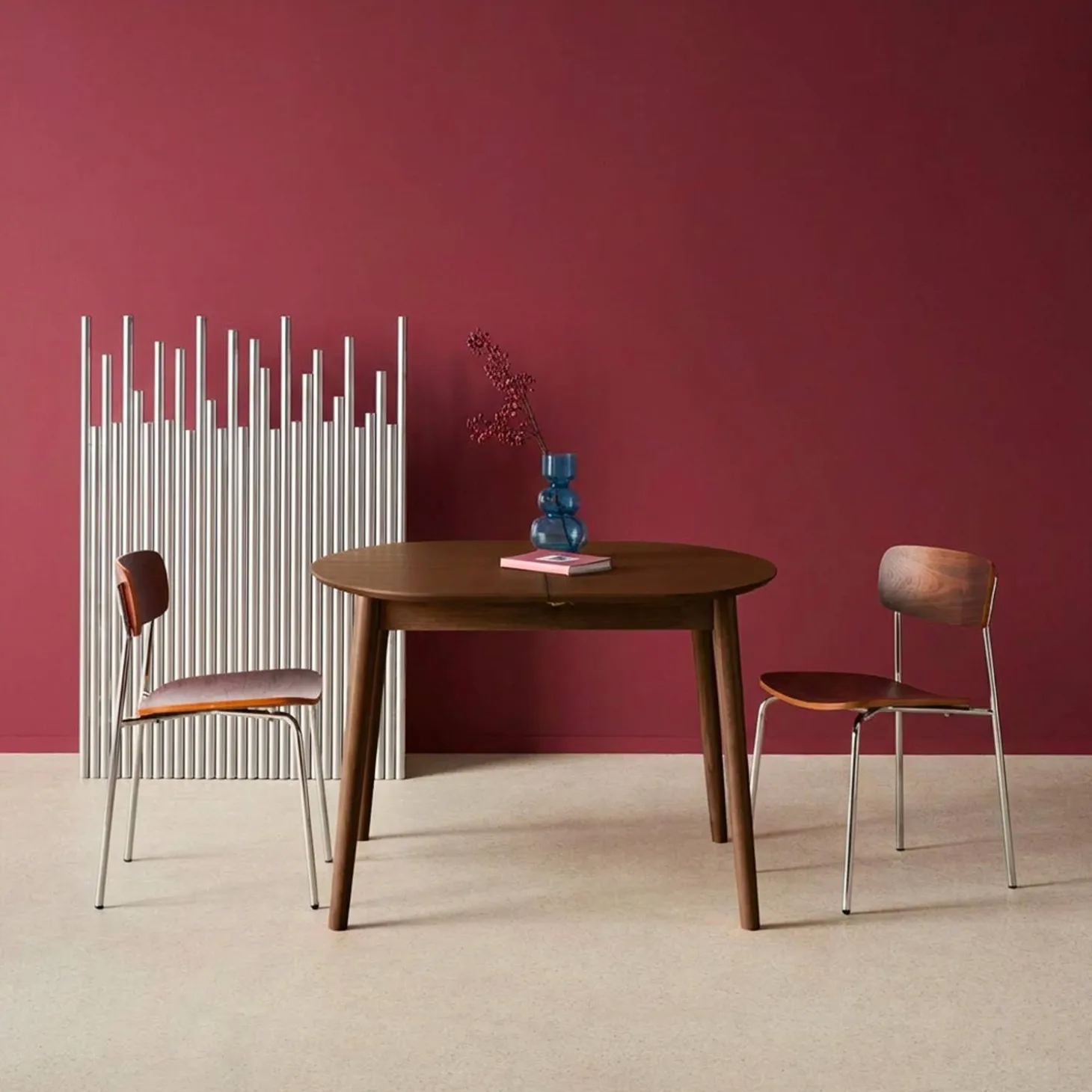 Mesa de comedor ovalada extensible de madera, 4-6 asientos