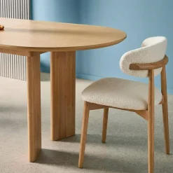 Mesa de comedor ovalada extensible de madera de hevea, 6-8 plazas