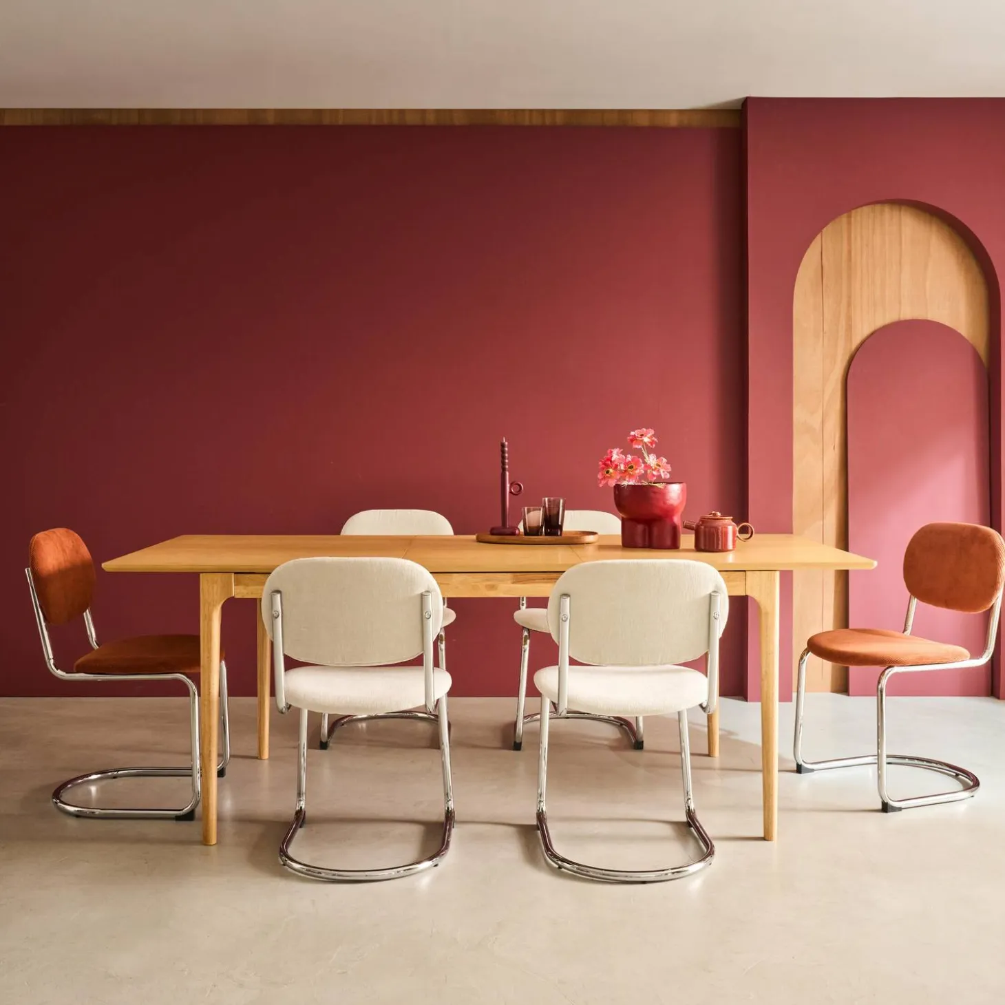 Mesa de comedor rectangular extensible de madera, 6-8 plazas