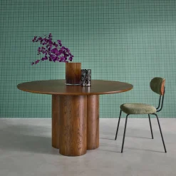 Mesa de comedor redonda de madera de hevea con 4 plazas, 130cm