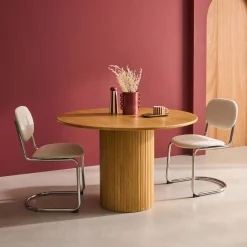 Mesa de comedor redonda de madera, 4 plazas
