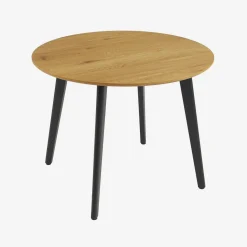 Mesa de comedor redonda efecto madera con patas de metal negro, 4 plazas