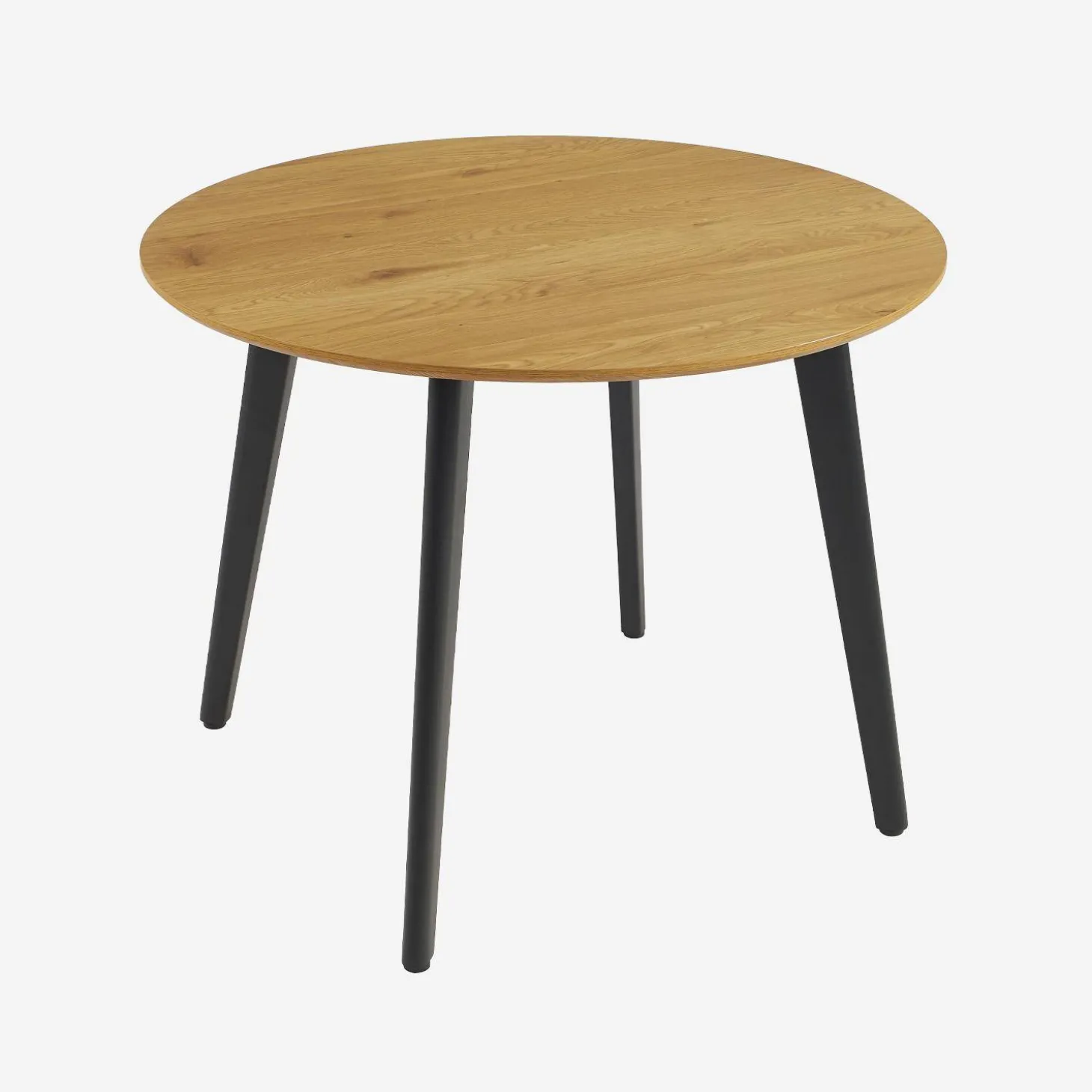 Mesa de comedor redonda efecto madera con patas de metal negro, 4 plazas