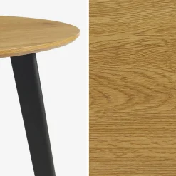 Mesa de comedor redonda efecto madera con patas de metal negro, 4 plazas