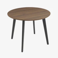 Mesa de comedor redonda efecto madera con patas de metal negro, 4 plazas