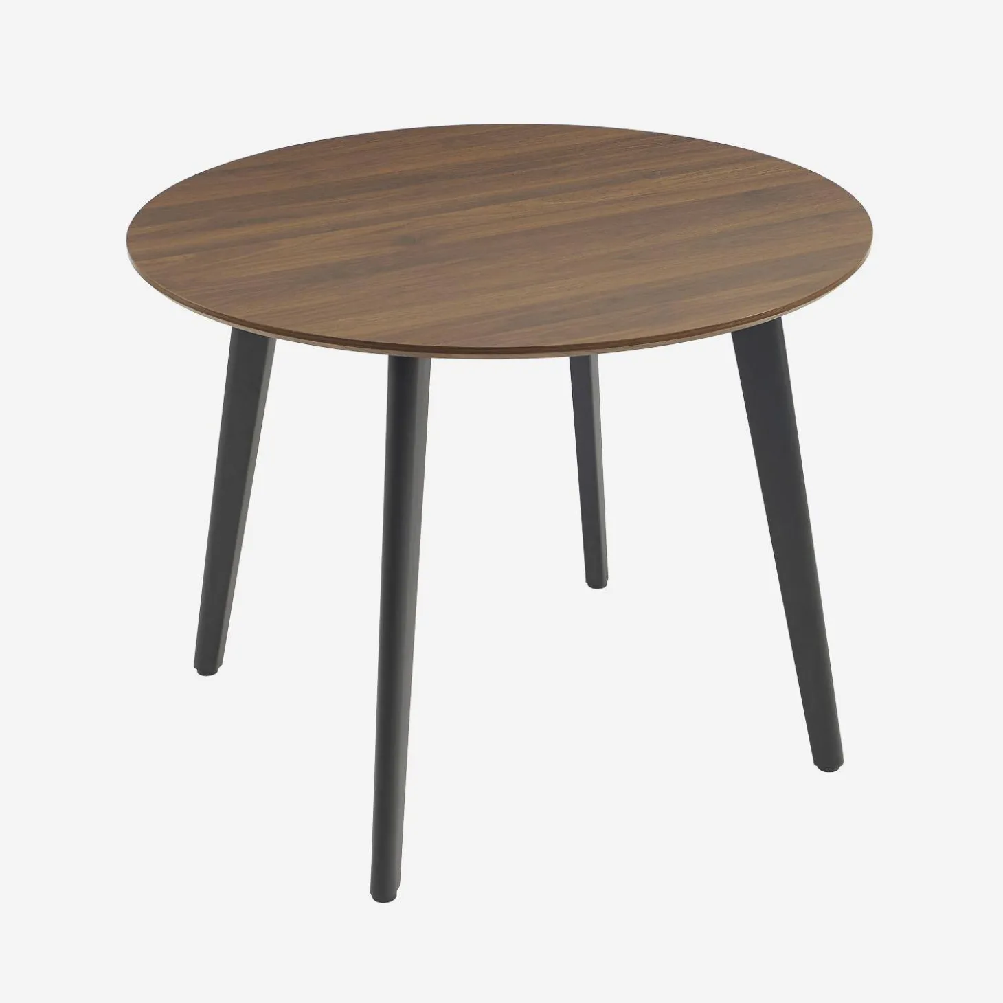 Mesa de comedor redonda efecto madera con patas de metal negro, 4 plazas
