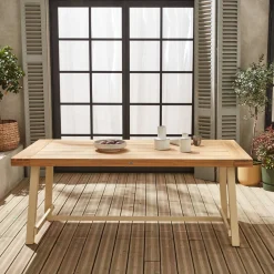 Mesa de interior/exterior de madera y metal, 6-8 plazas